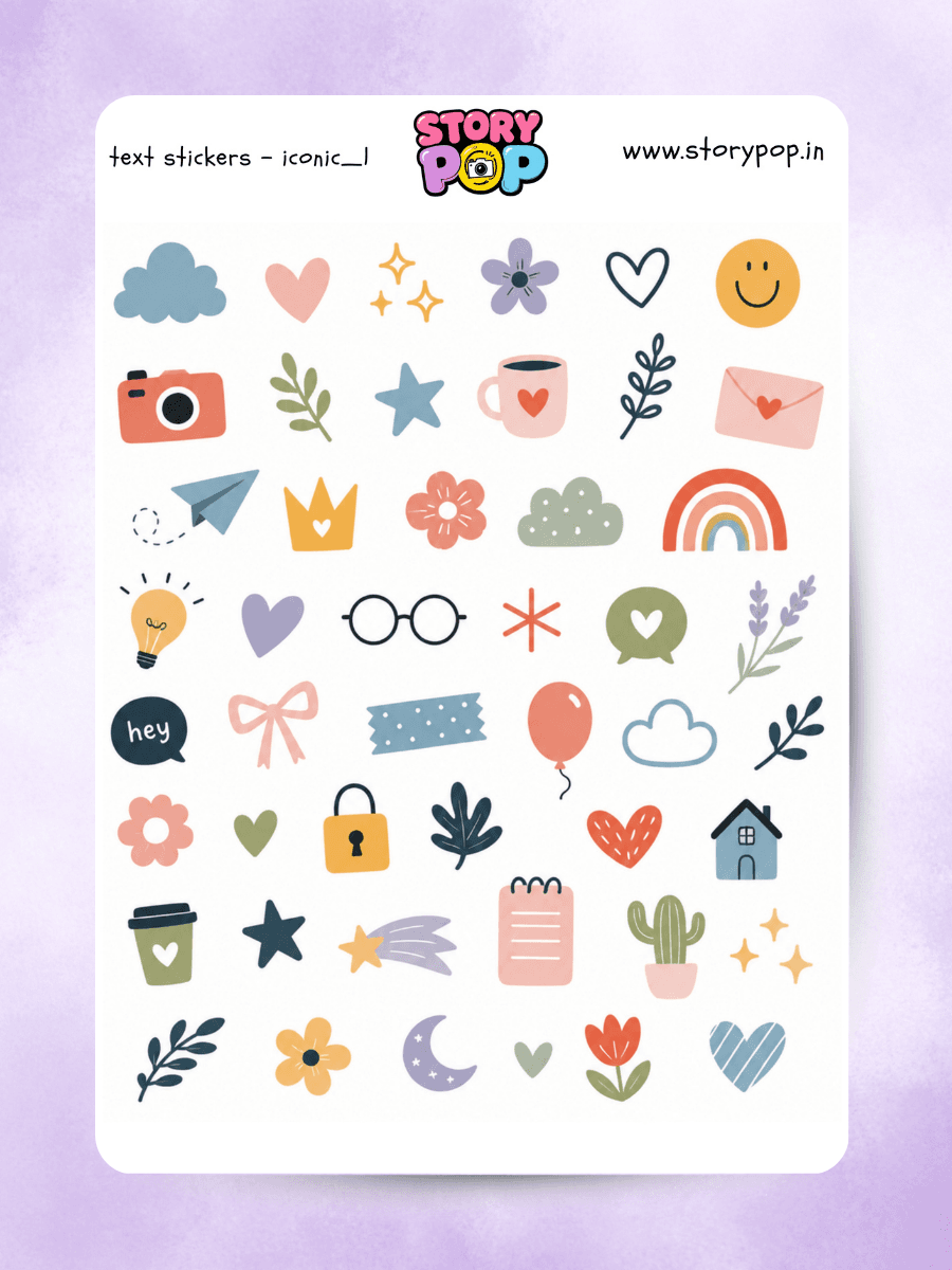 Aesthetic icon sticker sheet for journals, scrapbooks and phone cases