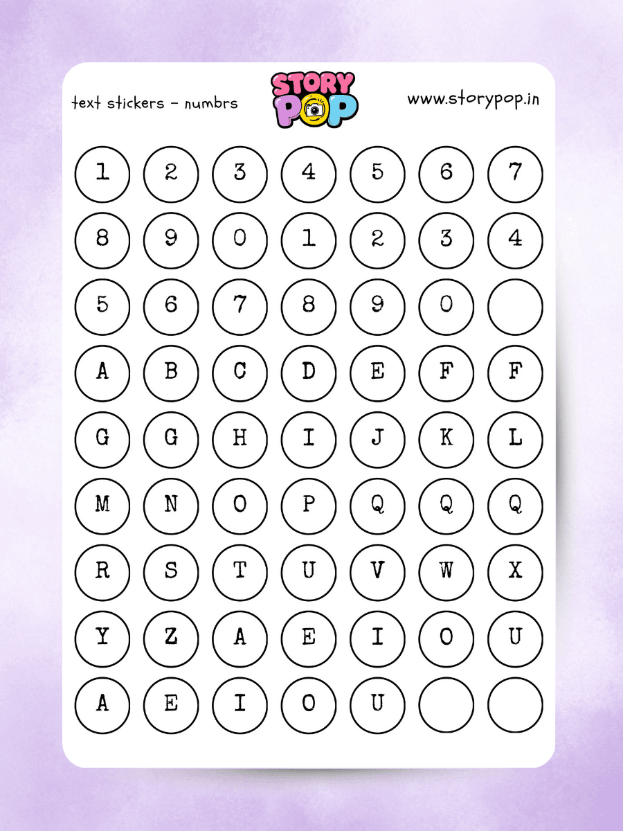 Alphabet and number circle sticker sheet for planners and journals