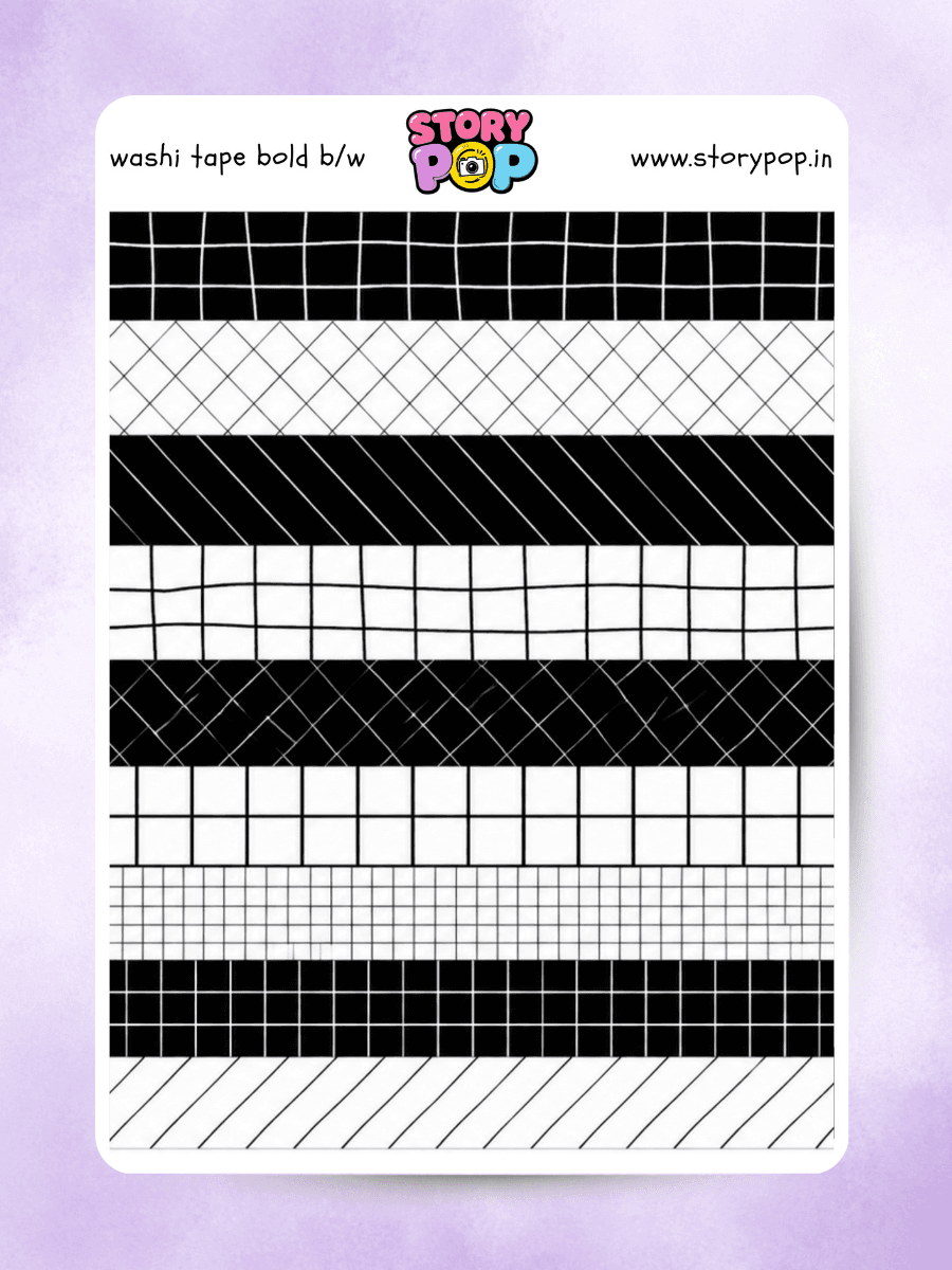 Black and white grid washi tape style sticker strips