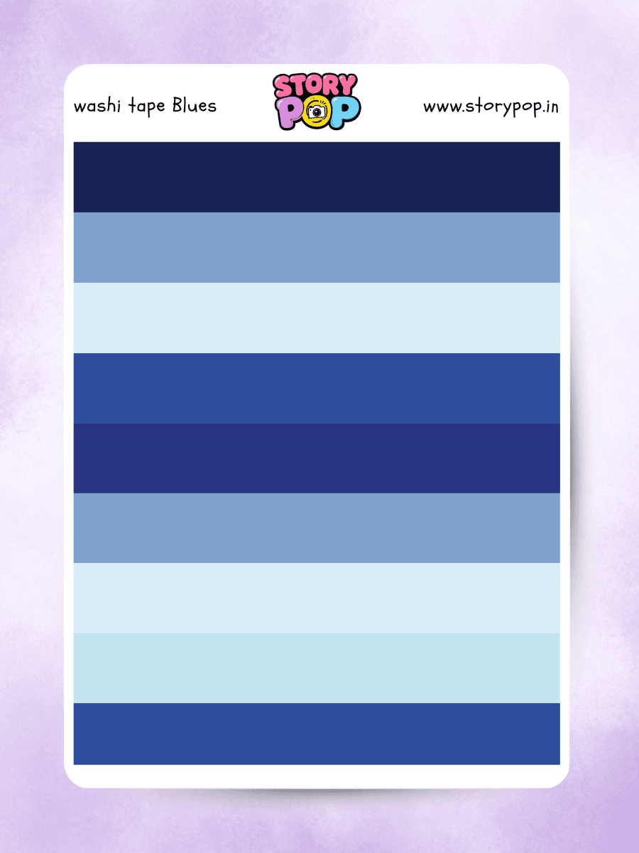 Blue washi tape style sticker strips for journals and scrapbooks