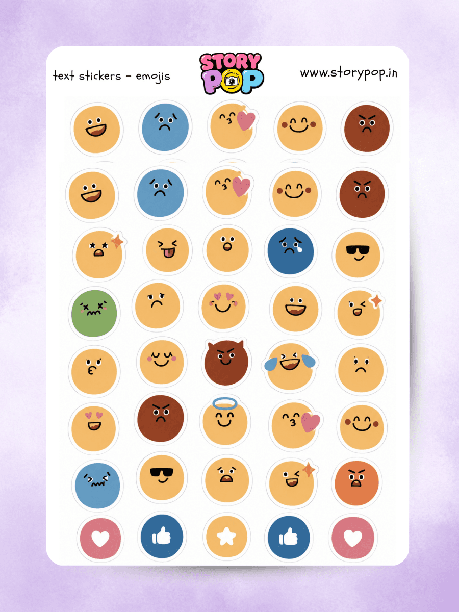 Emoji face sticker sheet with expressive colourful moods