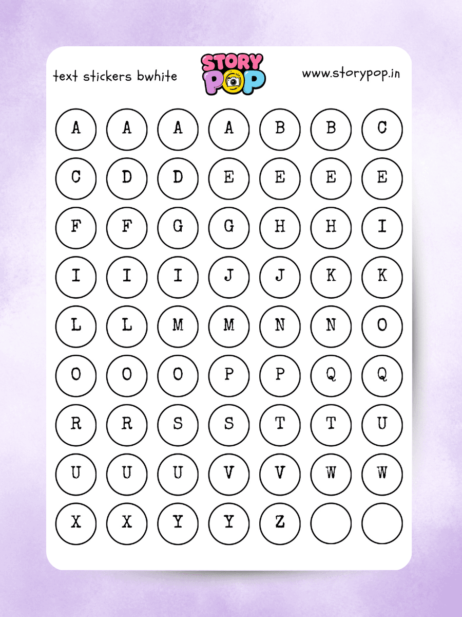 Outline alphabet circle stickers with letters A to Z