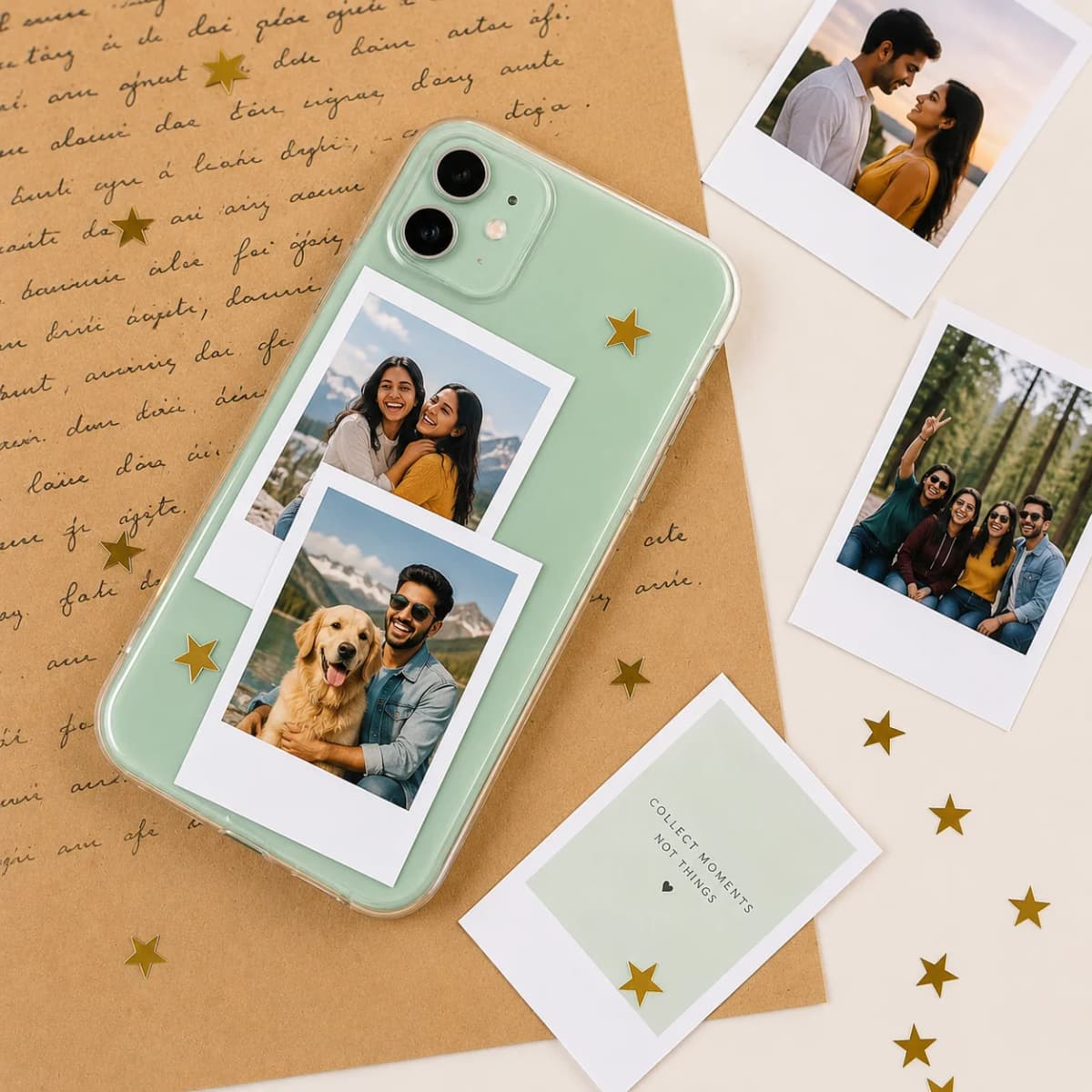 Mini polaroid prints held in hand
