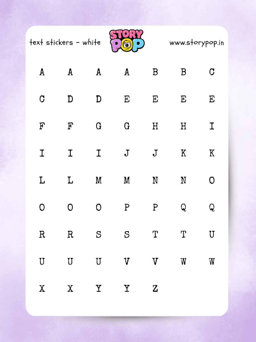 White serif alphabet letter sticker sheet for scrapbook titles